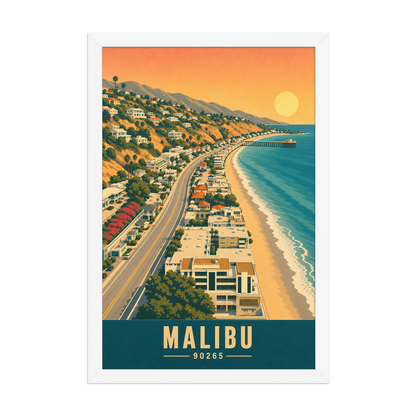 Framed aerial Malibu Pacific Coast Highway poster with 90265 zip code