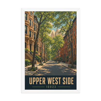 Framed Upper West Side brownstone street poster with 10023 zip code