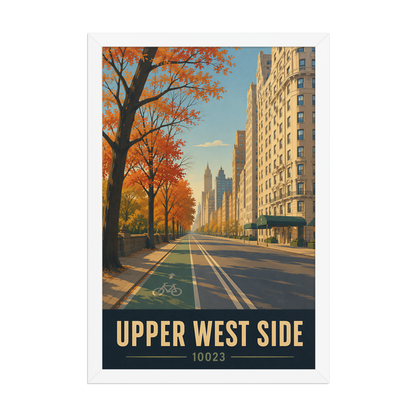 Framed Central Park West autumn poster with 10023 zip code