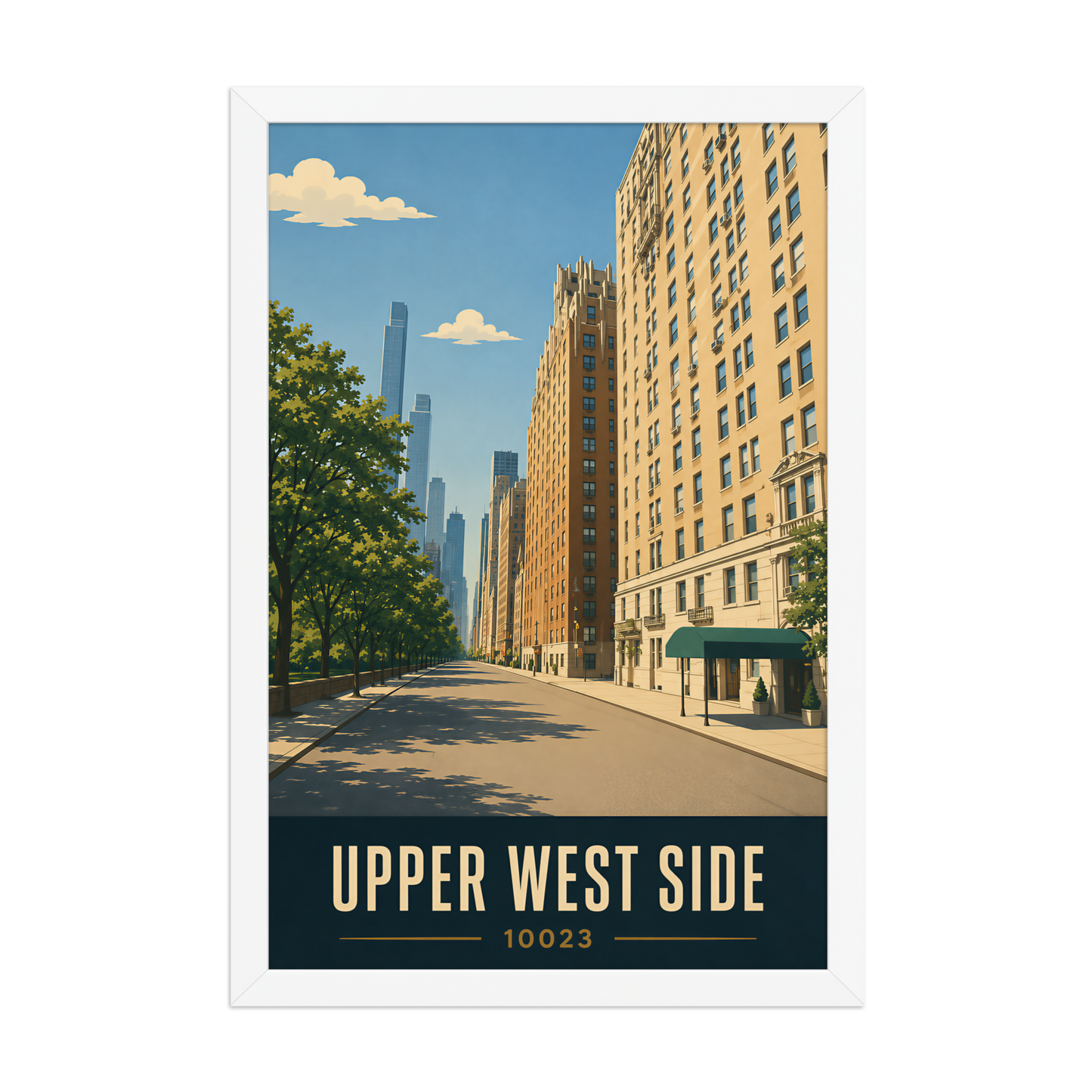 Framed Upper West Side Manhattan skyline street poster with 10023 zip code