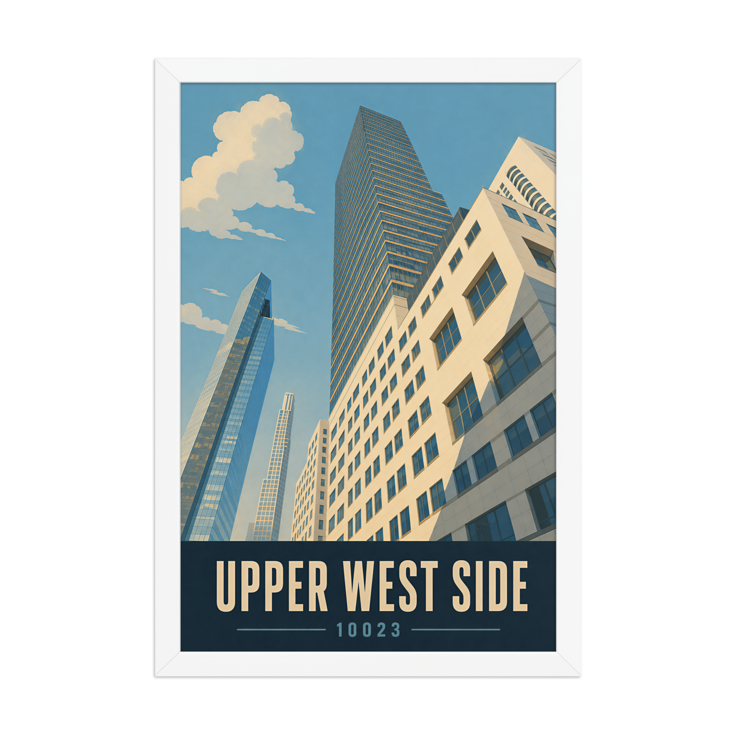 Framed Upper West Side Manhattan glass tower poster with 10023 zip code