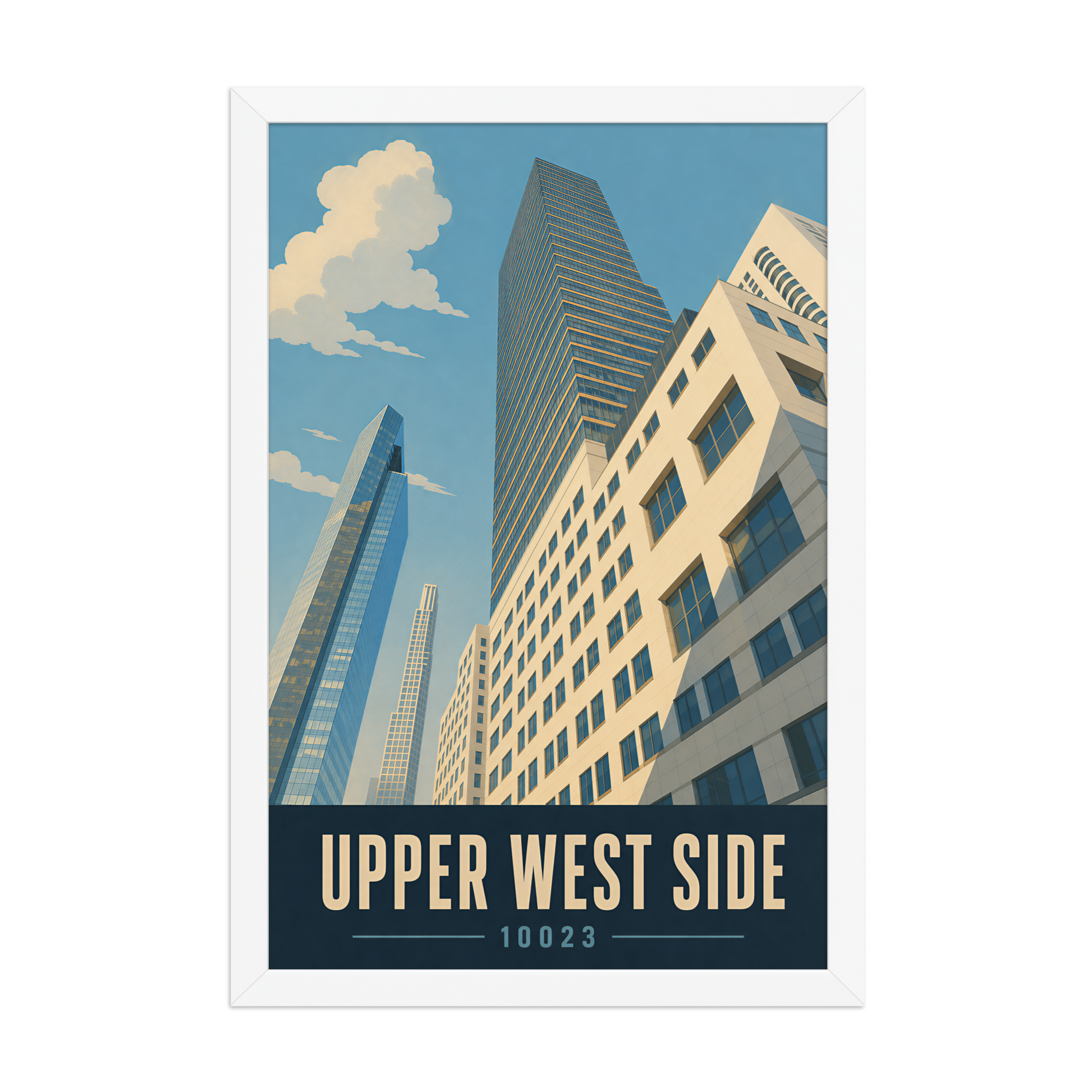 Framed Upper West Side Manhattan glass tower poster with 10023 zip code