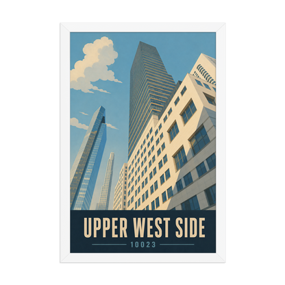 Framed Upper West Side Manhattan glass tower poster with 10023 zip code