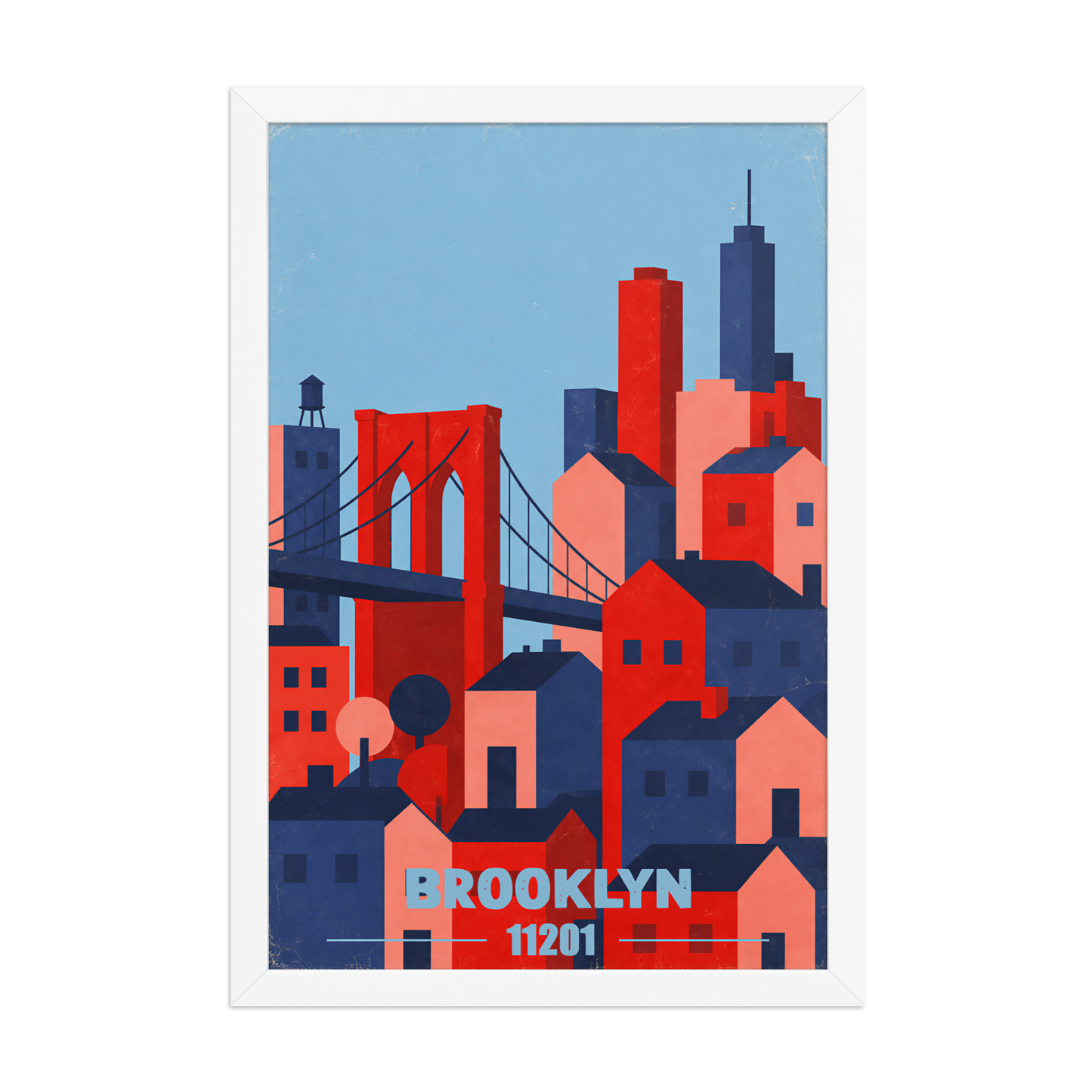 Framed Brooklyn Bridge retro travel poster, 11201 zip code wall art