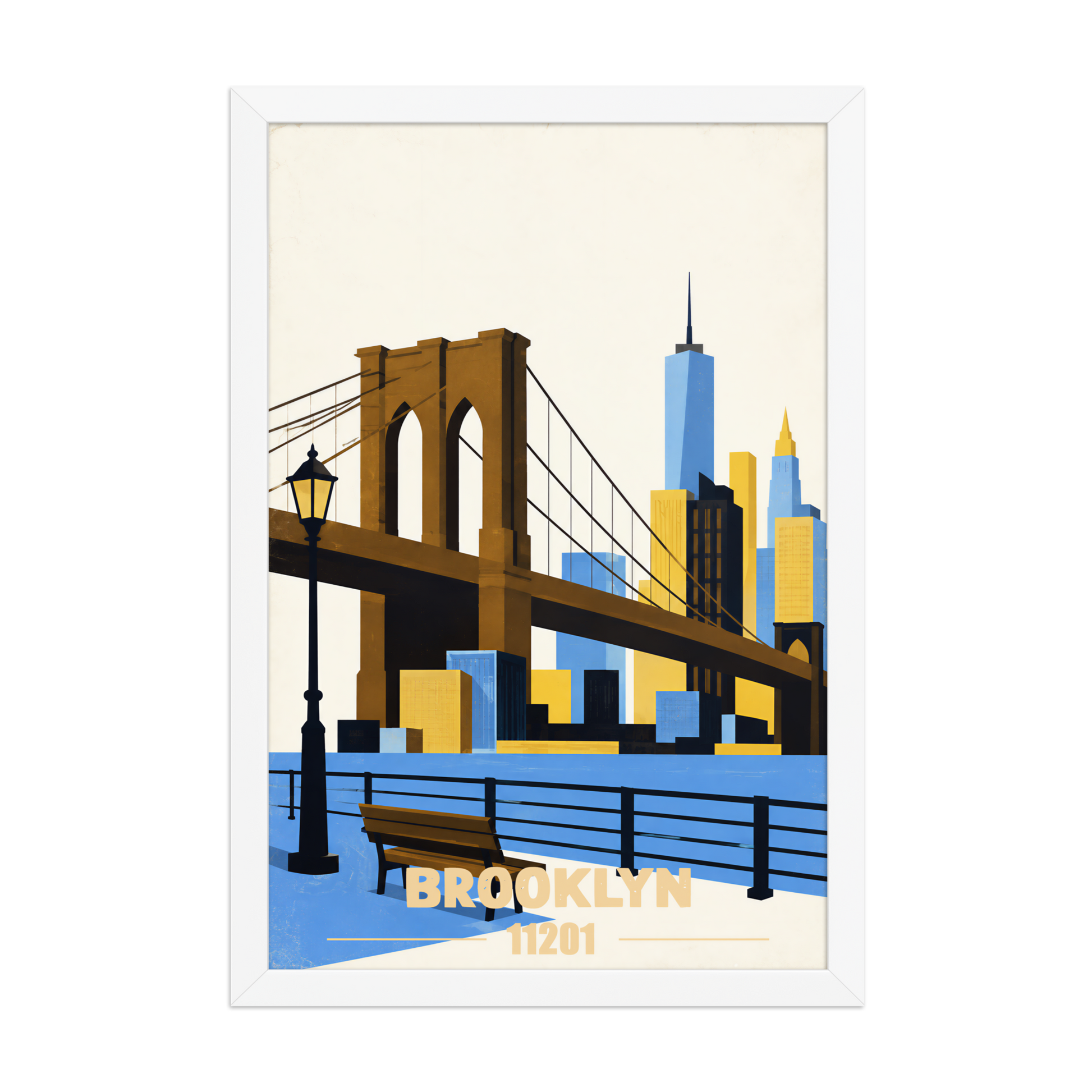 Framed Brooklyn Heights Promenade retro travel poster, 11201 zip code wall art