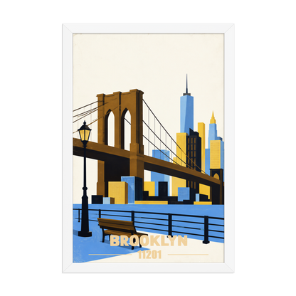Framed Brooklyn Heights Promenade retro travel poster, 11201 zip code wall art