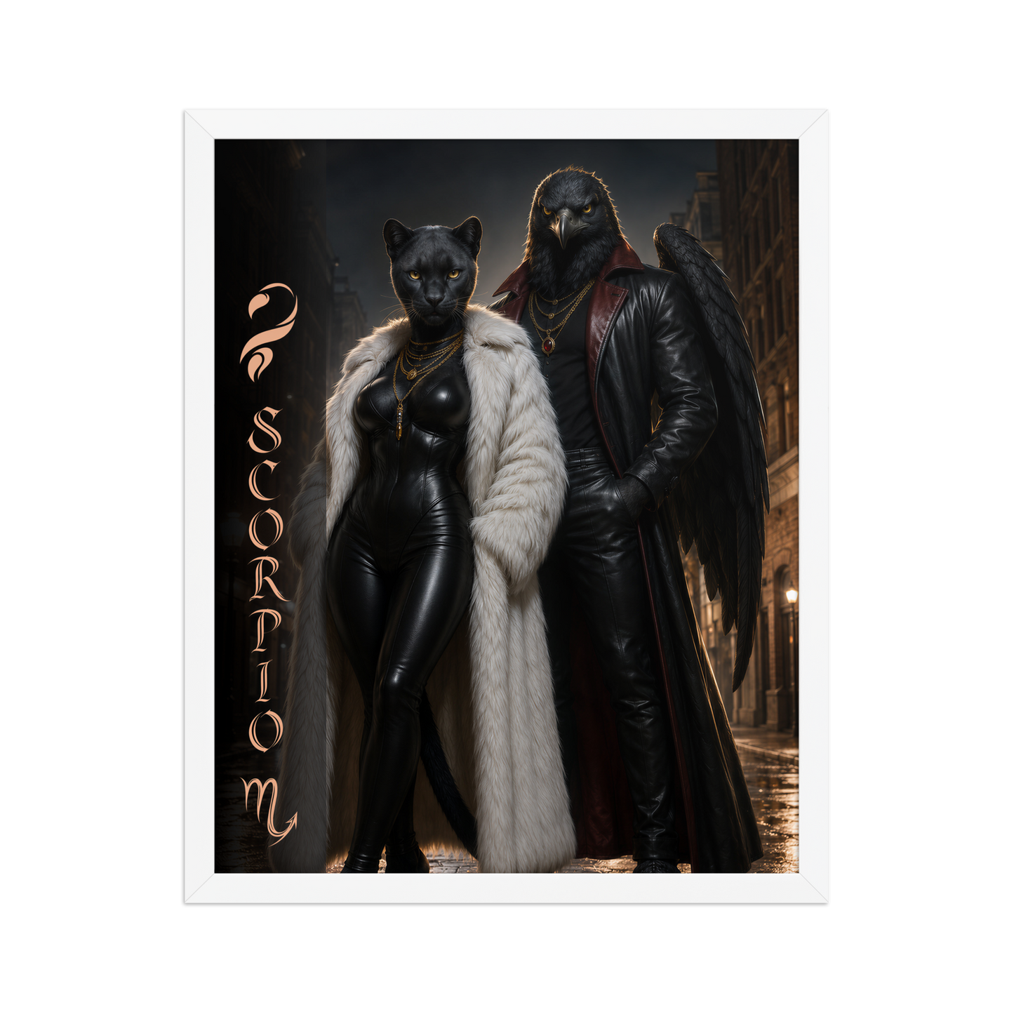 Scorpio power couple framed poster with black panther and black eagle