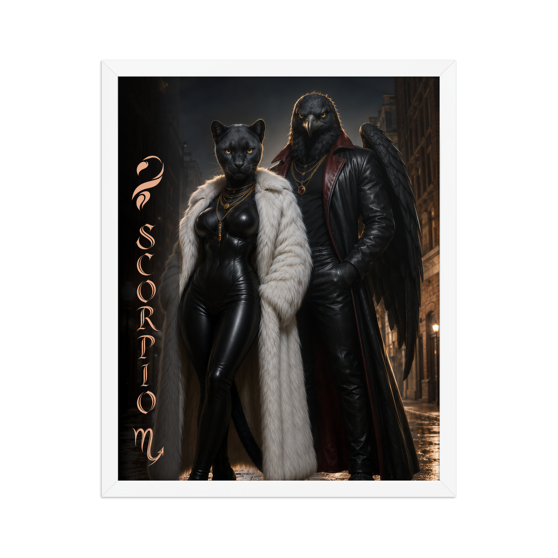 Scorpio power couple framed poster with black panther and black eagle