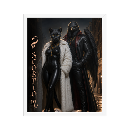 Scorpio power couple framed poster with black panther and black eagle