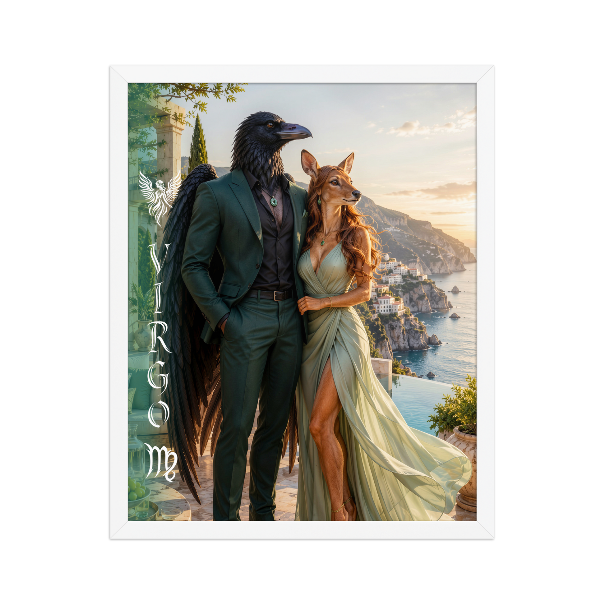 Virgo power couple framed poster with raven king and deer queen
