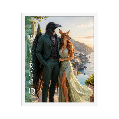 Virgo power couple framed poster with raven king and deer queen