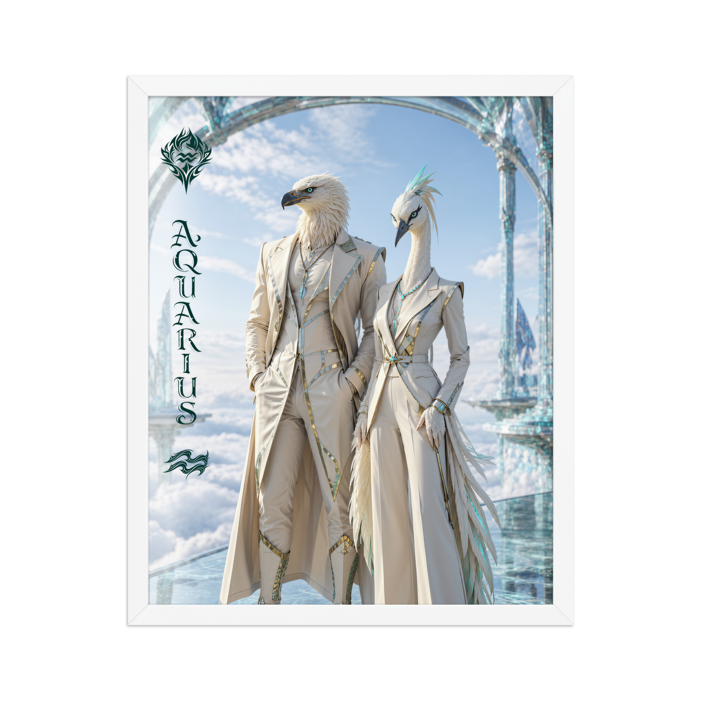 Framed Aquarius power couple poster with eagle king and crane queen