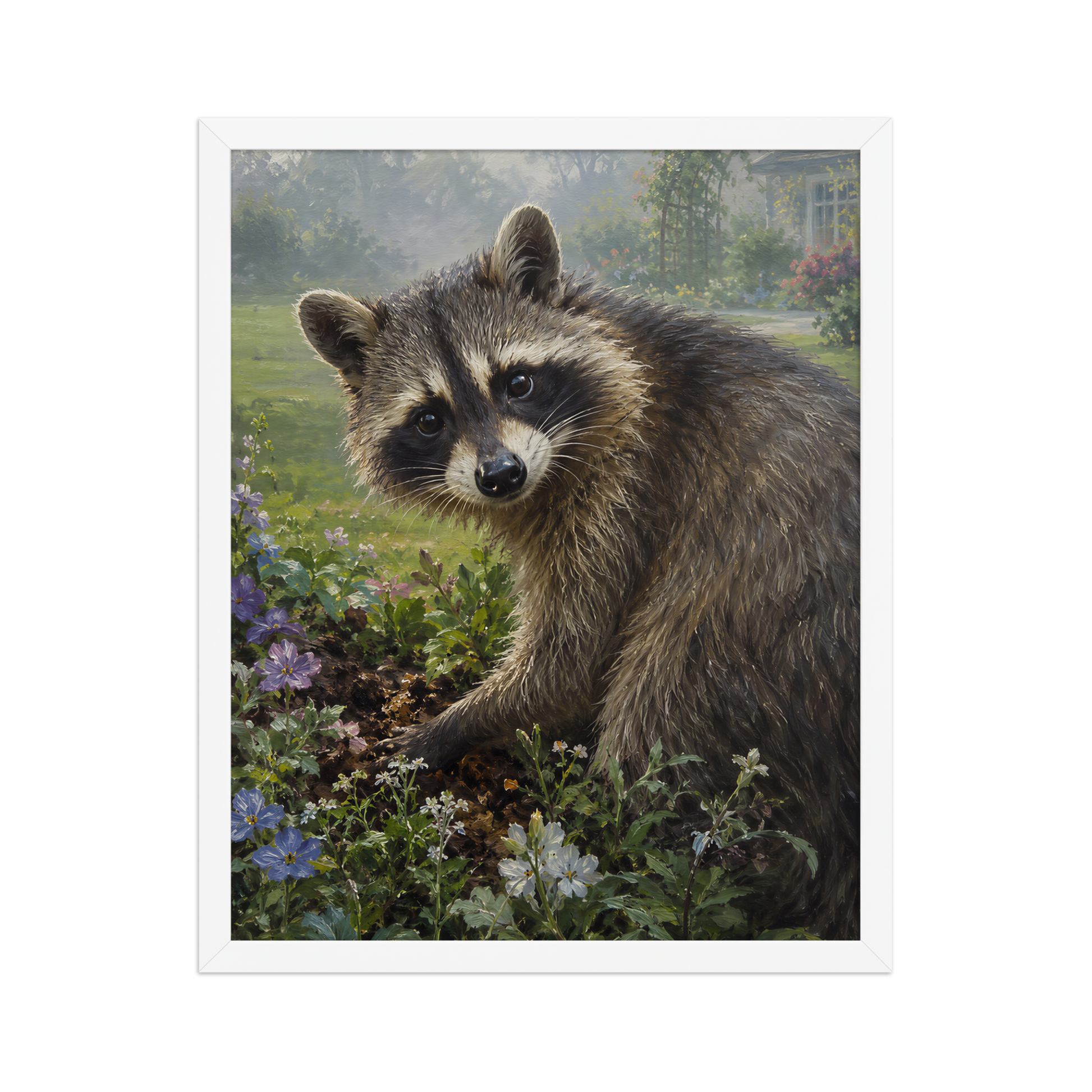 Garden Raccoon Curiosity Framed Poster