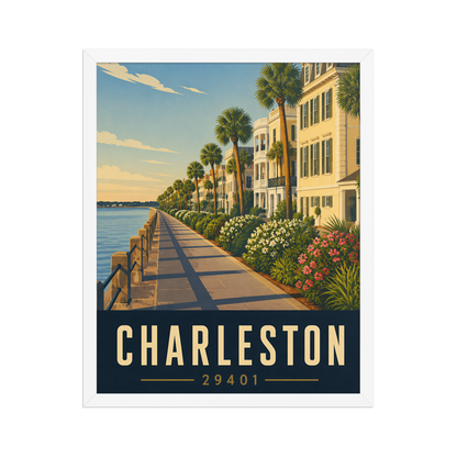 Framed Charleston The Battery waterfront poster with 29401 zip code