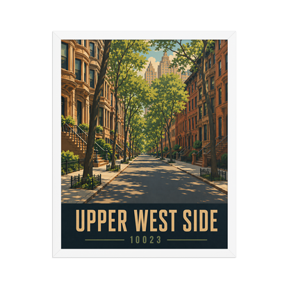Framed Upper West Side brownstone street poster with 10023 zip code
