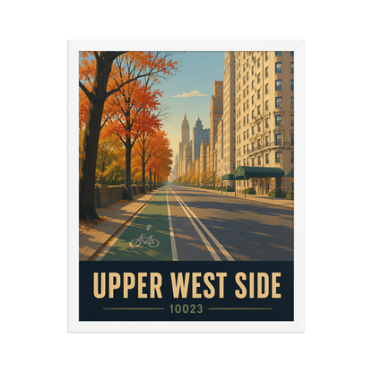 Framed Central Park West autumn poster with 10023 zip code