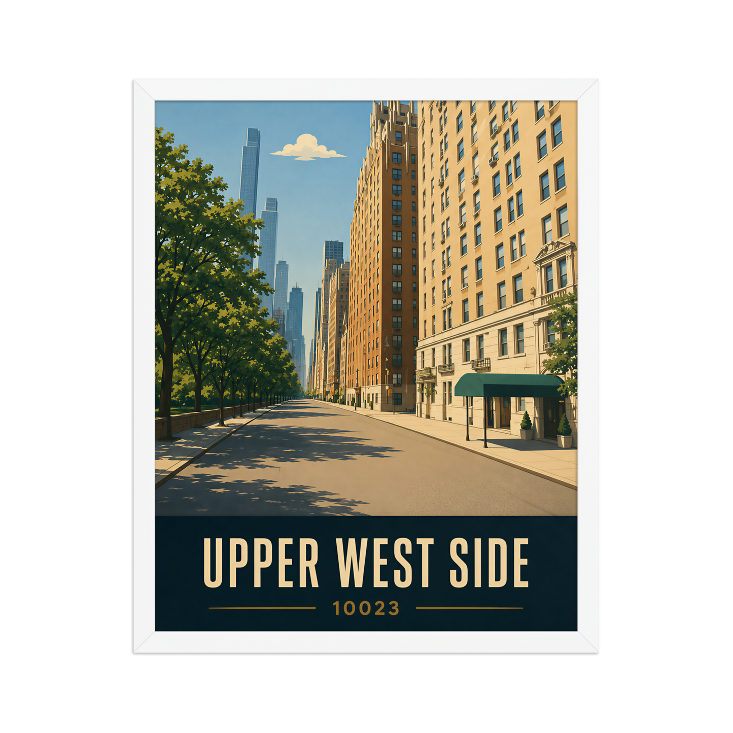 Framed Upper West Side Manhattan skyline street poster with 10023 zip code
