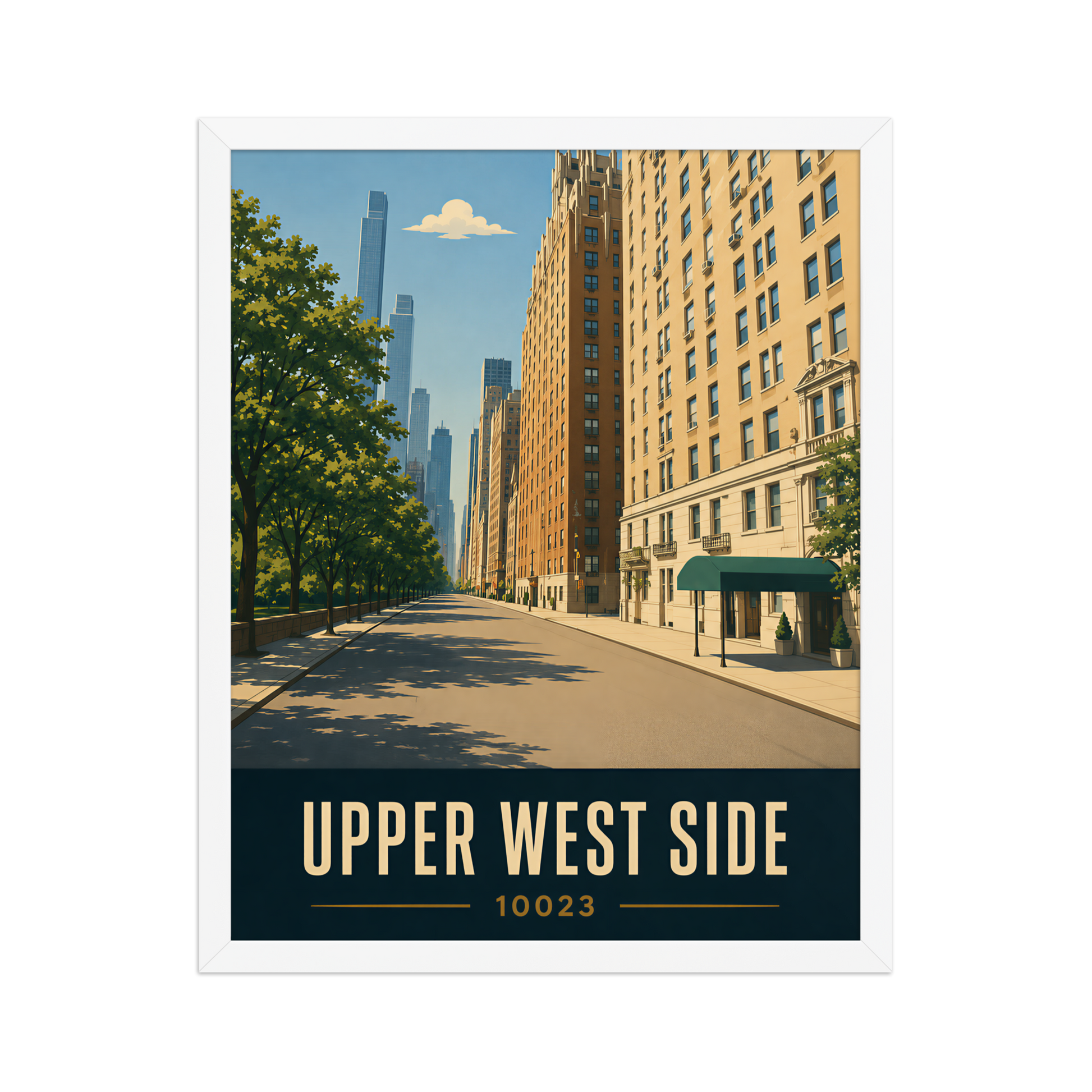 Framed Upper West Side Manhattan skyline street poster with 10023 zip code