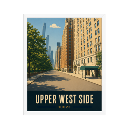Framed Upper West Side Manhattan skyline street poster with 10023 zip code