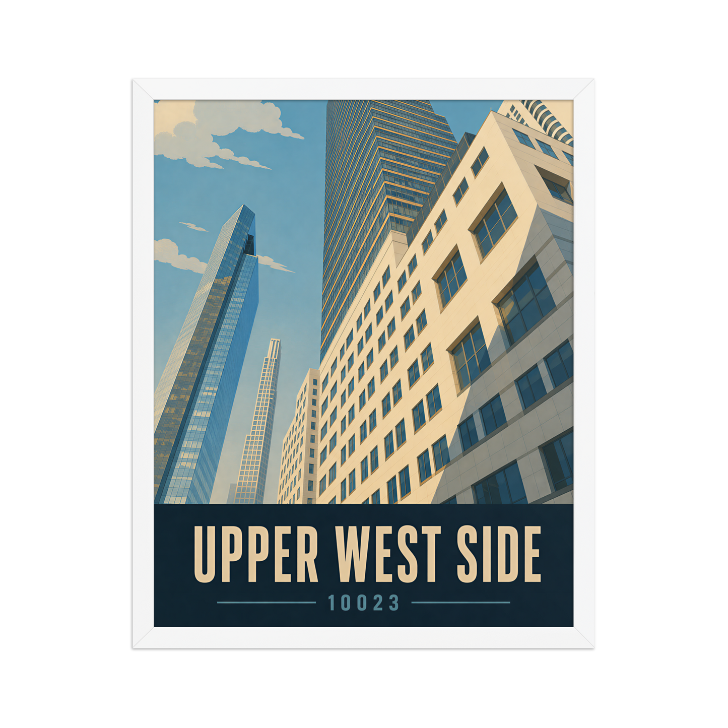 Framed Upper West Side Manhattan glass tower poster with 10023 zip code