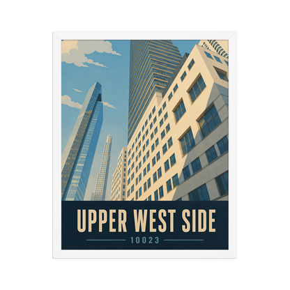 Framed Upper West Side Manhattan glass tower poster with 10023 zip code