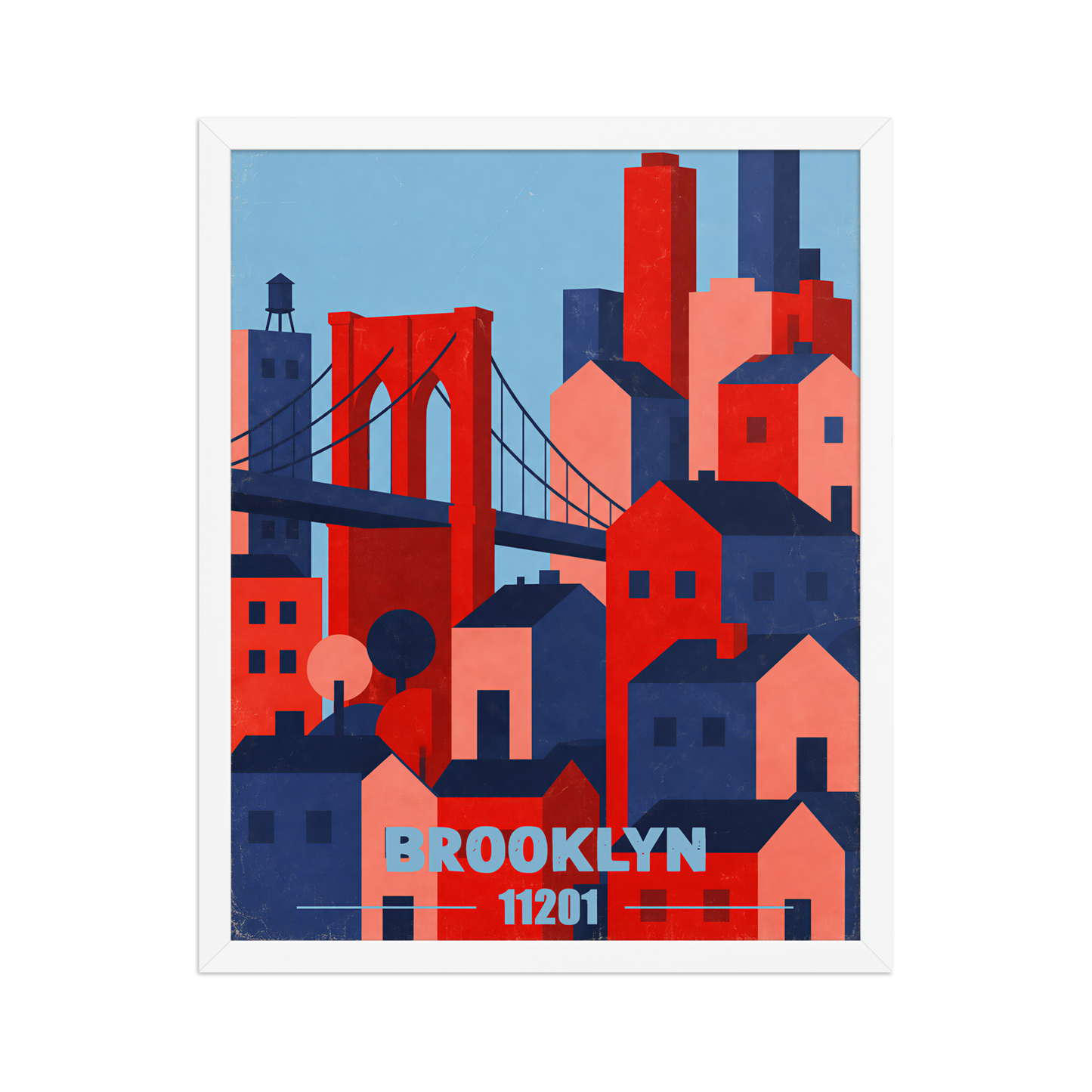 Framed Brooklyn Bridge retro travel poster, 11201 zip code wall art
