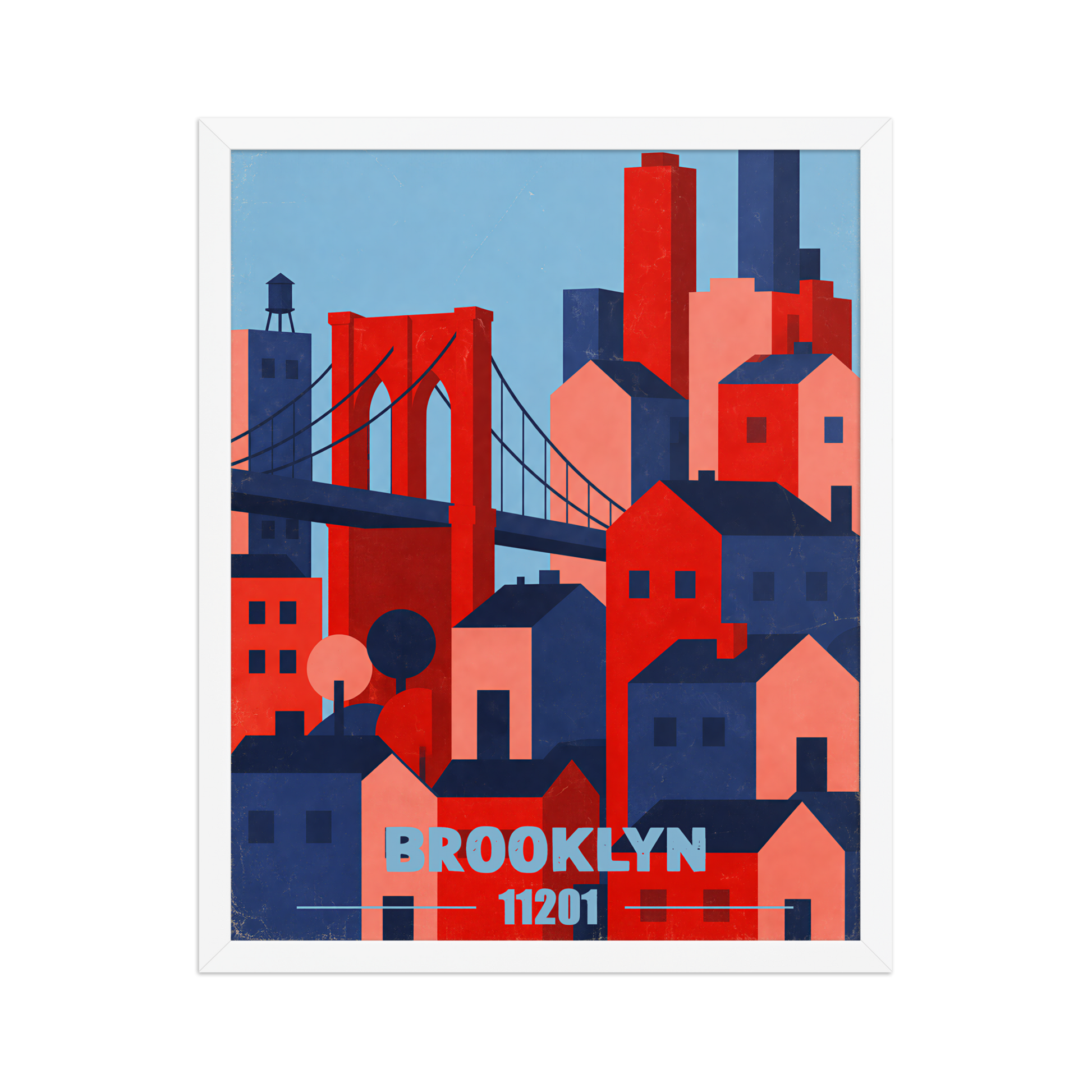 Framed Brooklyn Bridge retro travel poster, 11201 zip code wall art