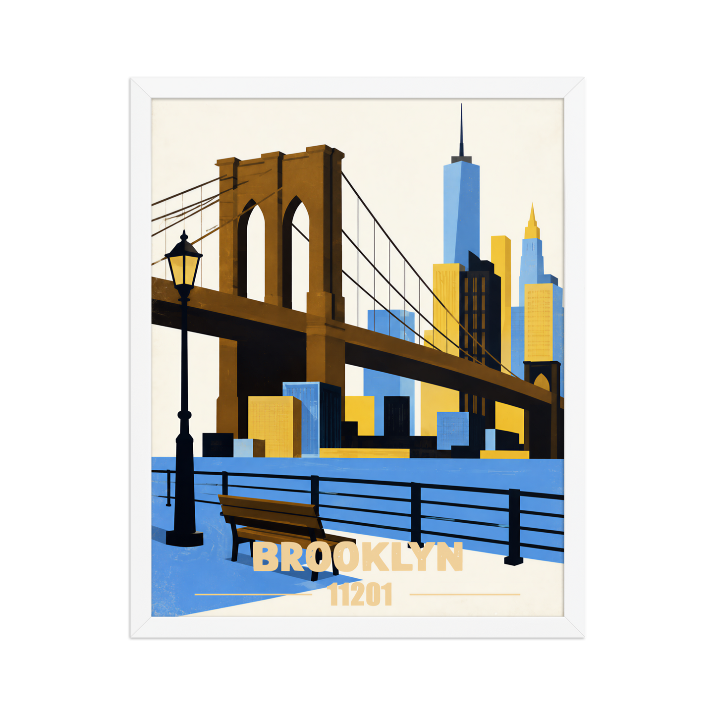 Framed Brooklyn Heights Promenade retro travel poster, 11201 zip code wall art
