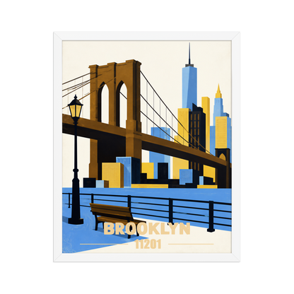 Framed Brooklyn Heights Promenade retro travel poster, 11201 zip code wall art