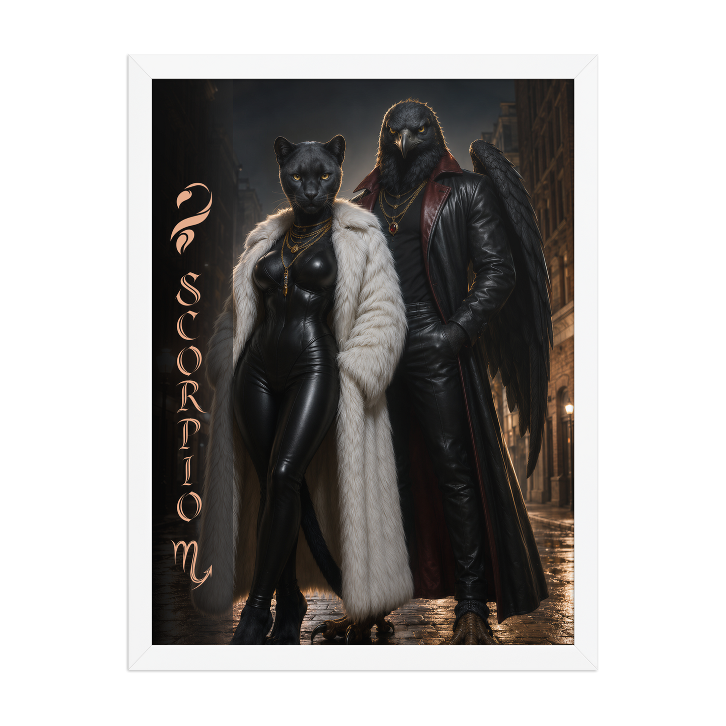 Scorpio power couple framed poster with black panther and black eagle