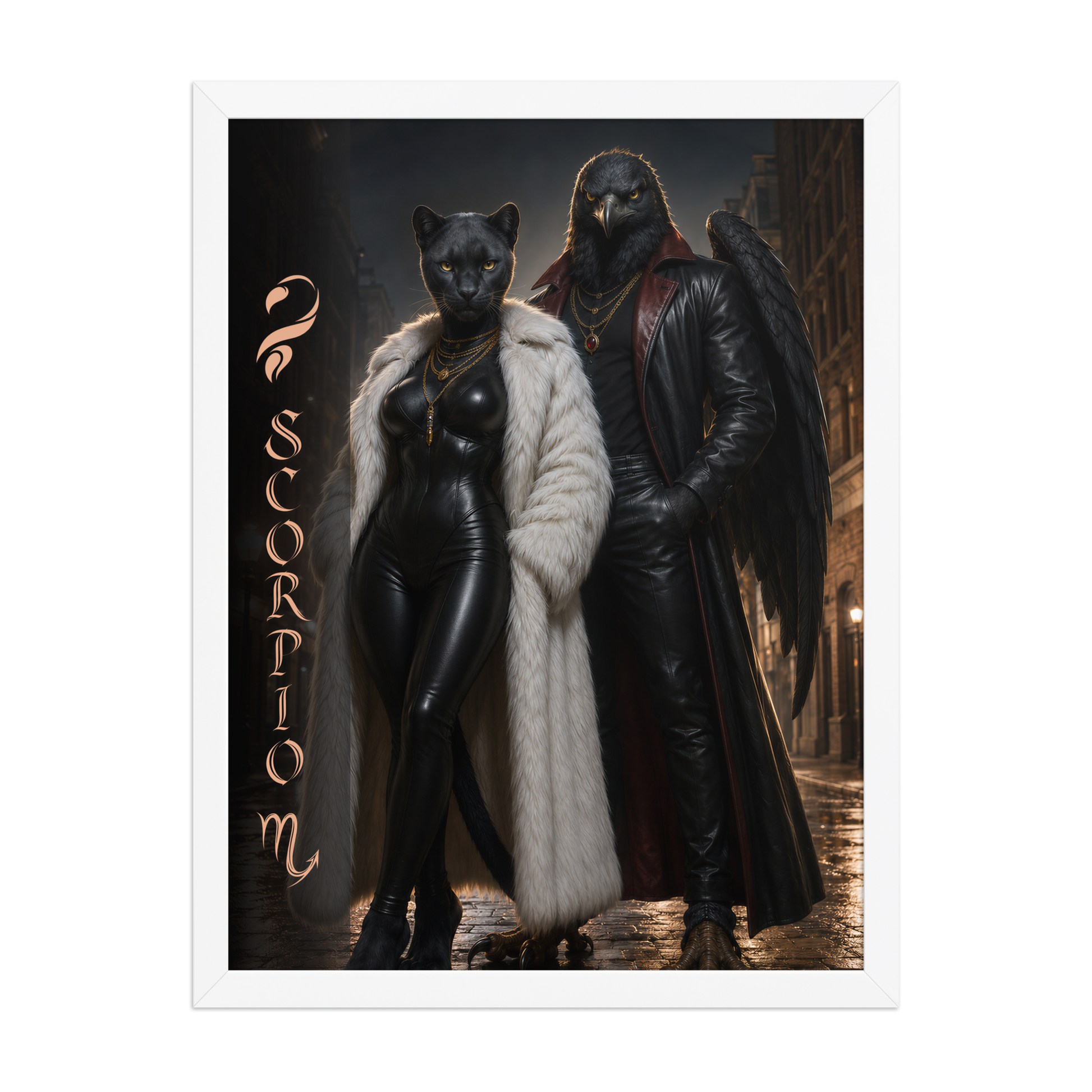 Scorpio power couple framed poster with black panther and black eagle