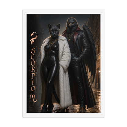 Scorpio power couple framed poster with black panther and black eagle