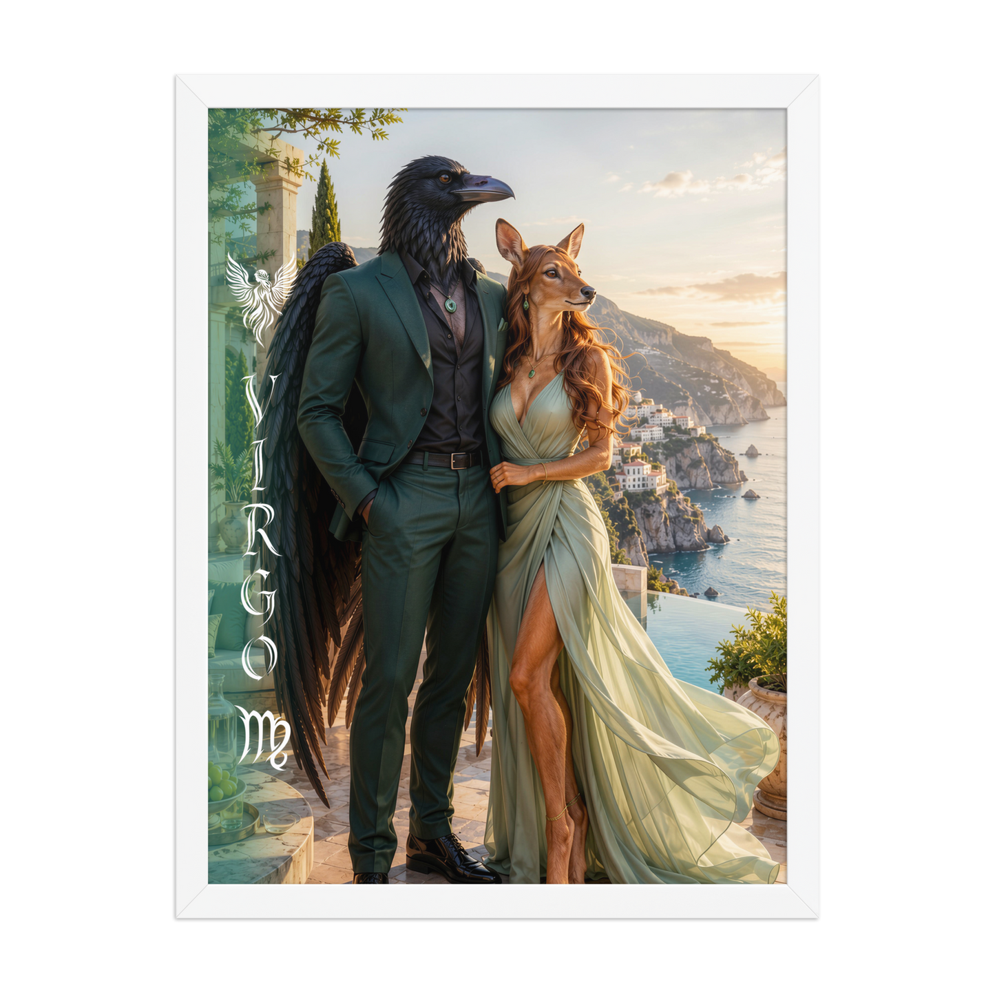 Virgo power couple framed poster with raven king and deer queen