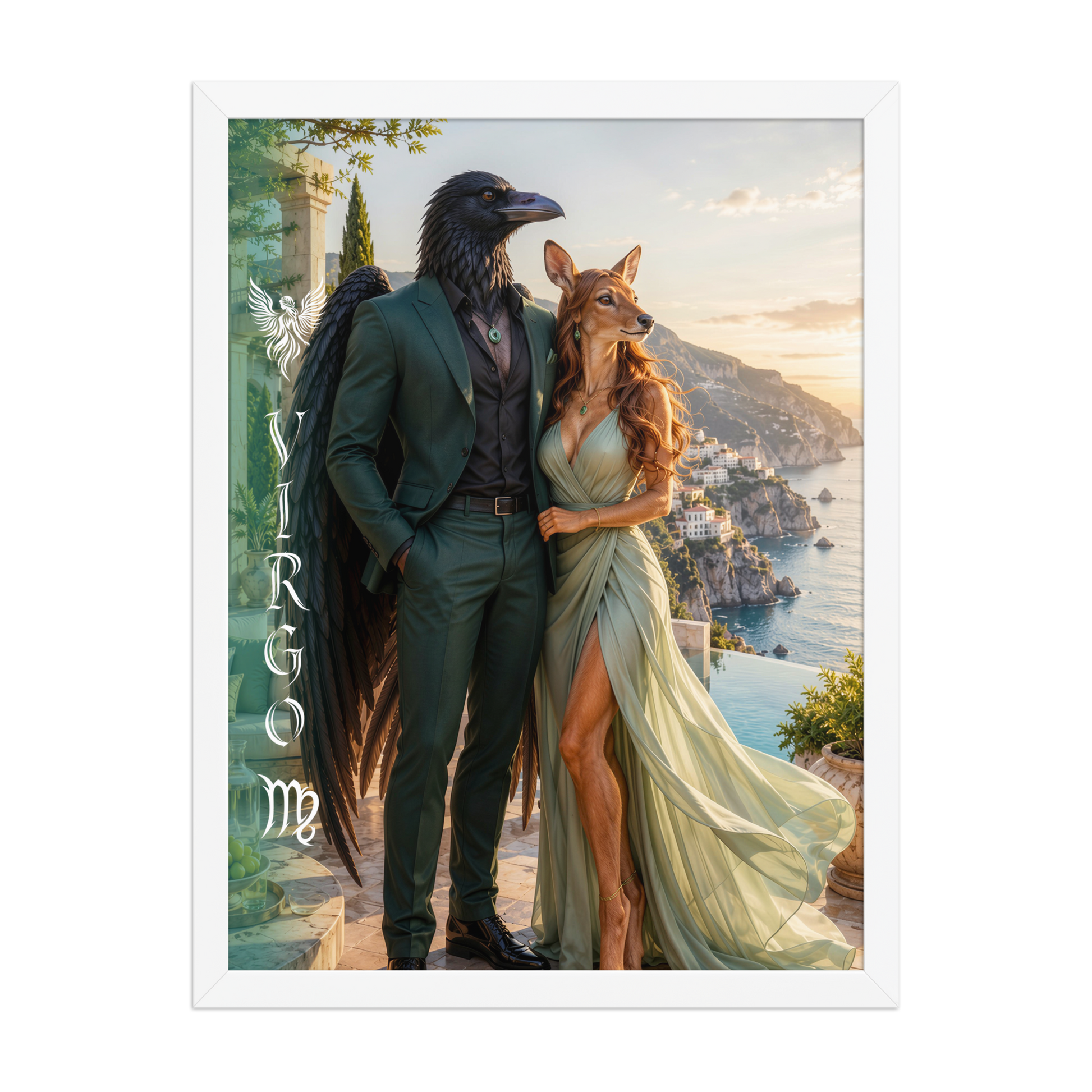 Virgo power couple framed poster with raven king and deer queen