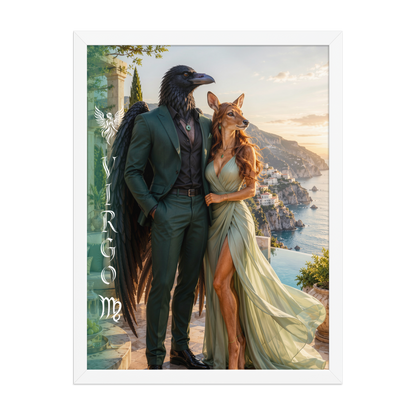 Virgo power couple framed poster with raven king and deer queen