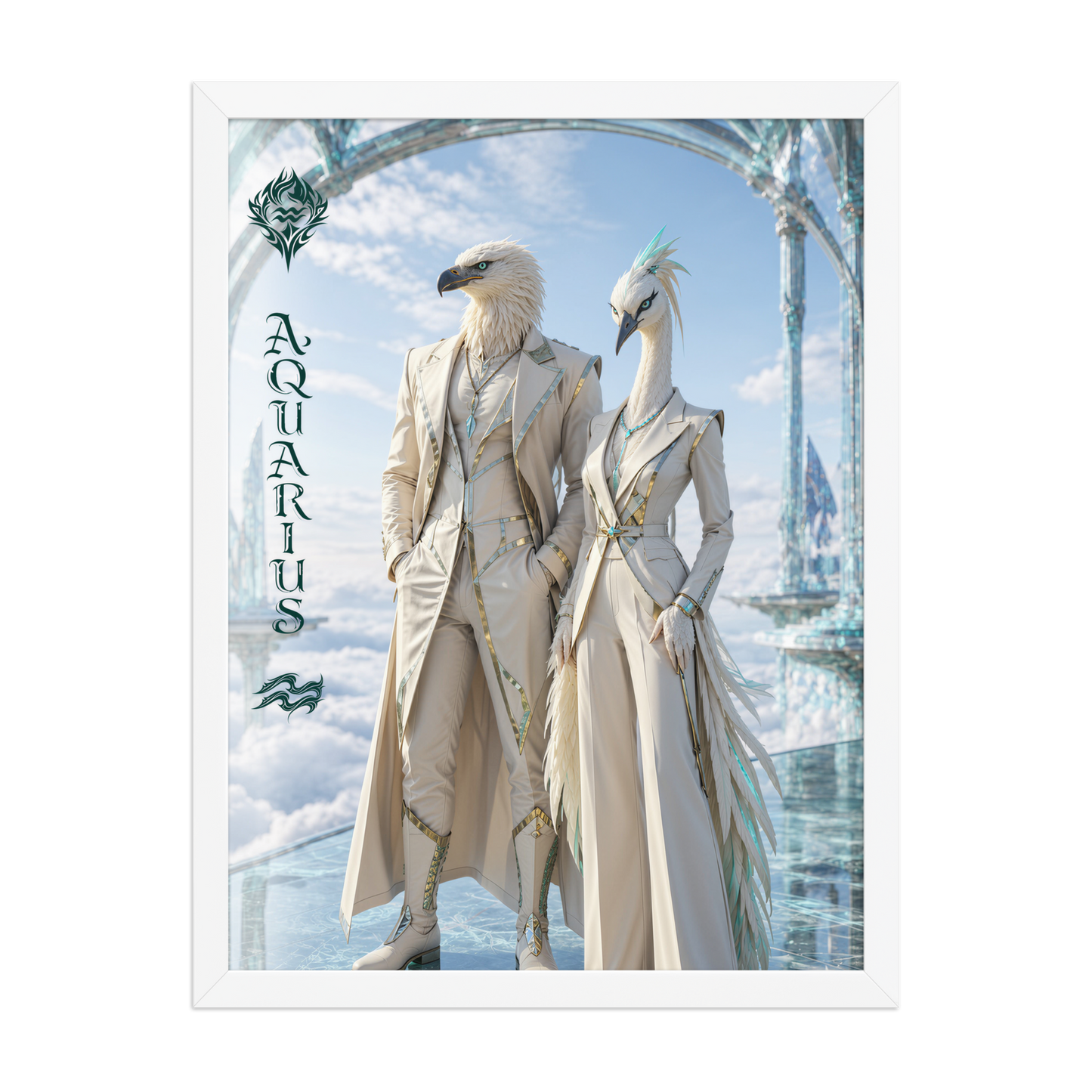 Framed Aquarius power couple poster with eagle king and crane queen