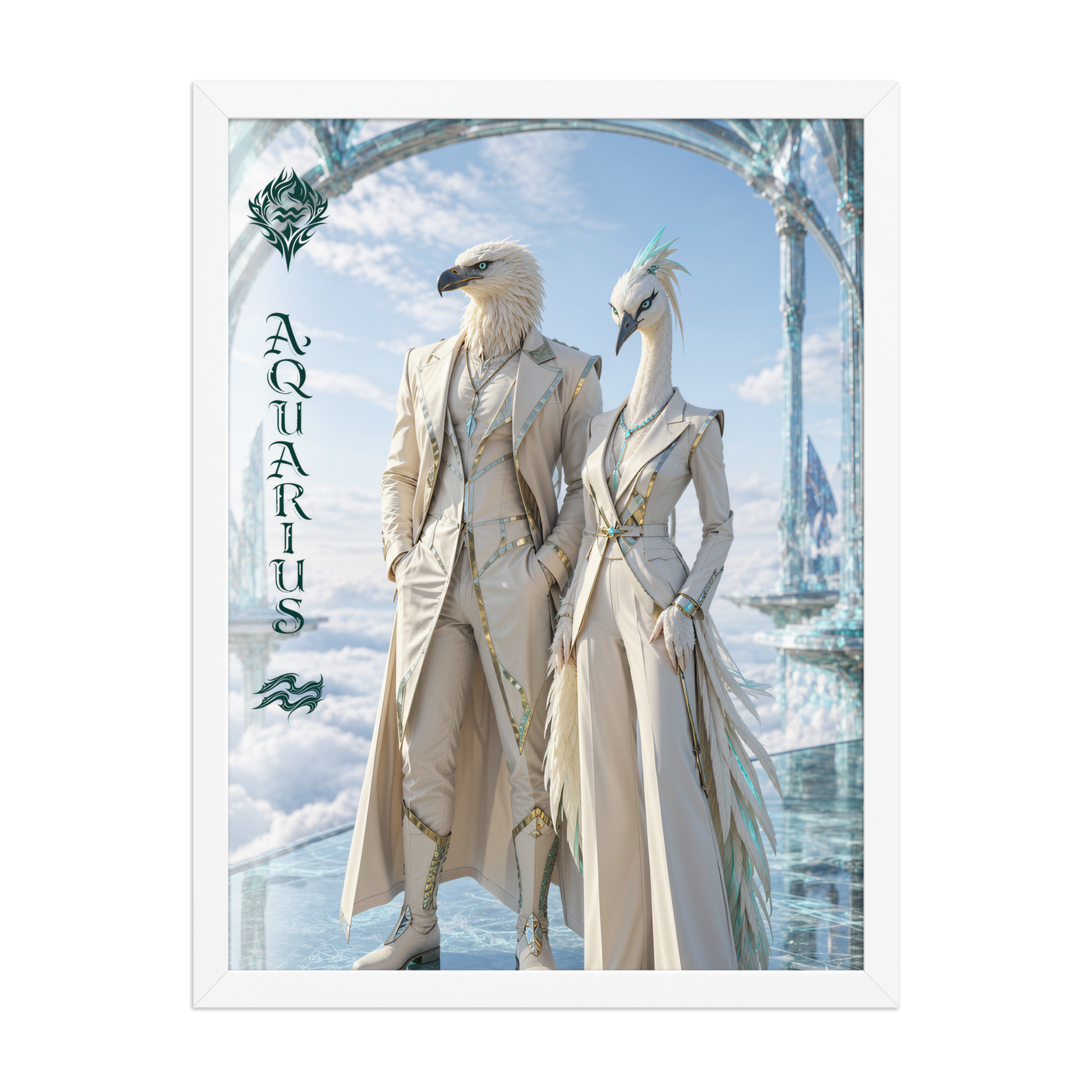 Framed Aquarius power couple poster with eagle king and crane queen