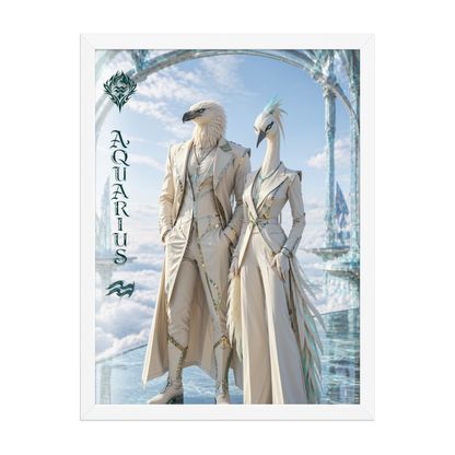 Framed Aquarius power couple poster with eagle king and crane queen