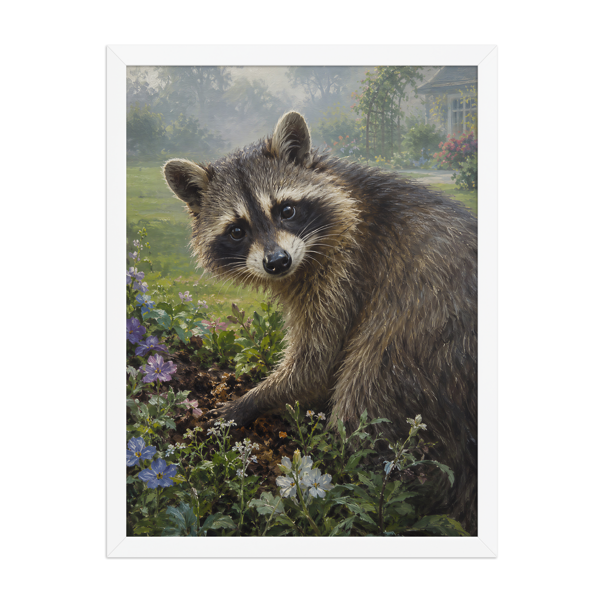 Garden Raccoon Curiosity Framed Poster