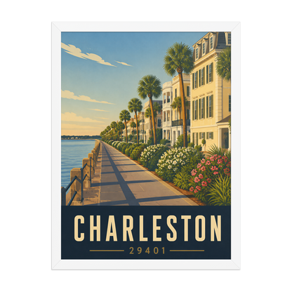 Framed Charleston The Battery waterfront poster with 29401 zip code