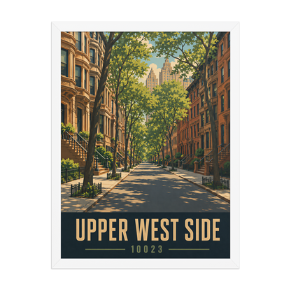 Framed Upper West Side brownstone street poster with 10023 zip code