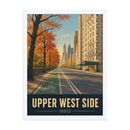Framed Central Park West autumn poster with 10023 zip code