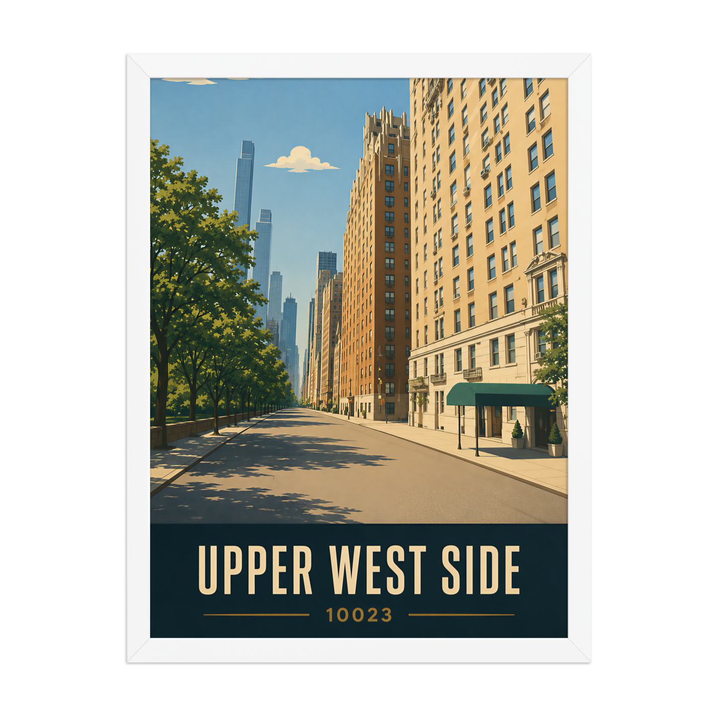 Framed Upper West Side Manhattan skyline street poster with 10023 zip code