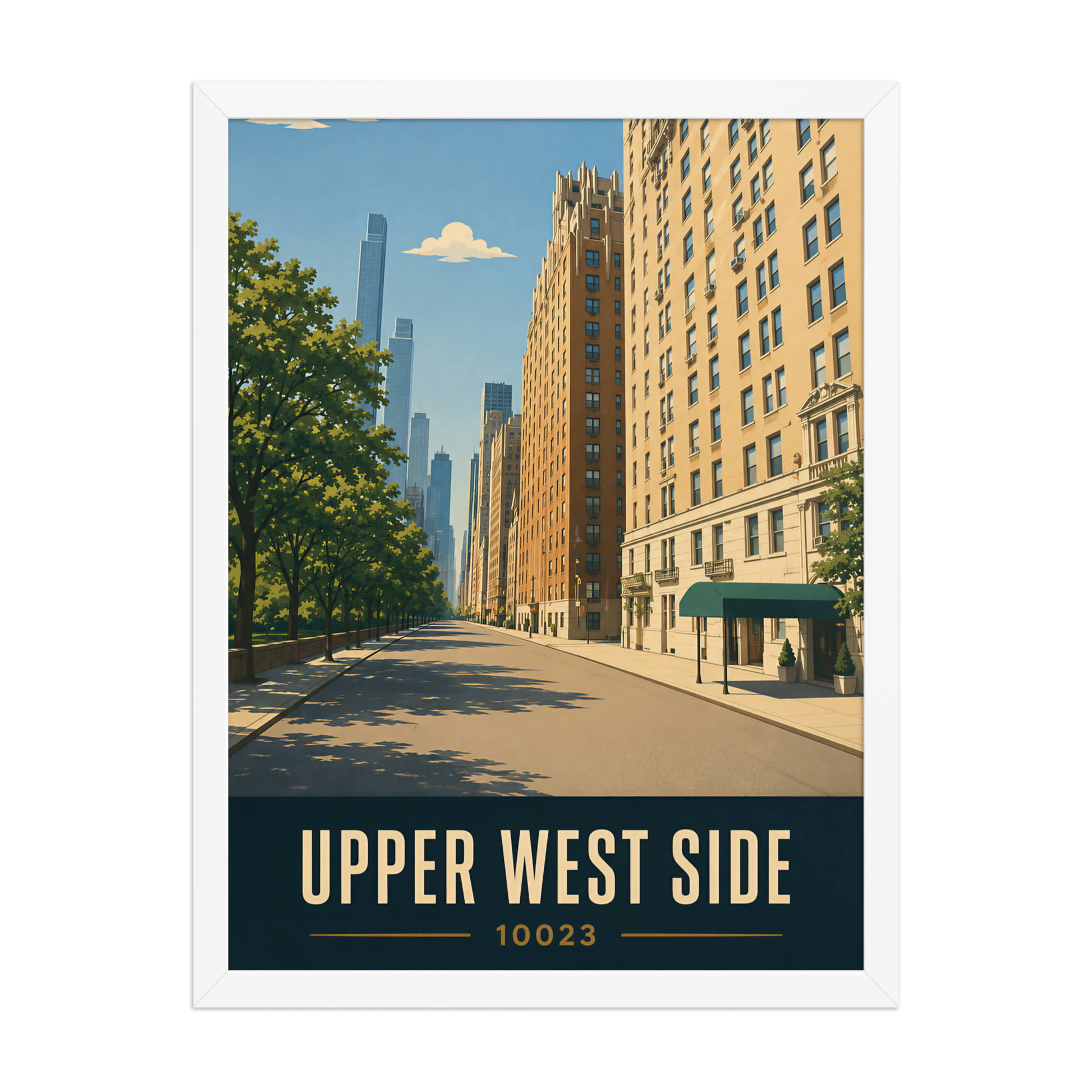 Framed Upper West Side Manhattan skyline street poster with 10023 zip code