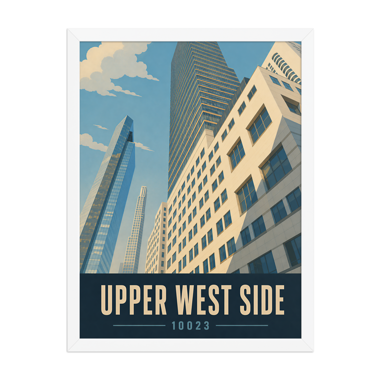 Framed Upper West Side Manhattan glass tower poster with 10023 zip code