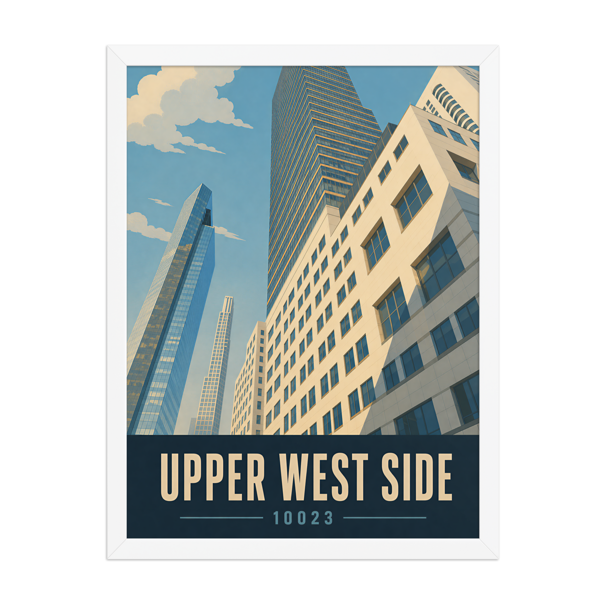 Framed Upper West Side Manhattan glass tower poster with 10023 zip code