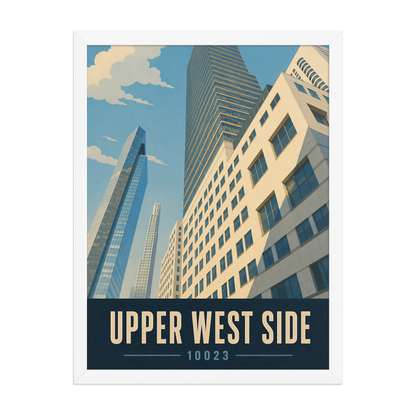 Framed Upper West Side Manhattan glass tower poster with 10023 zip code