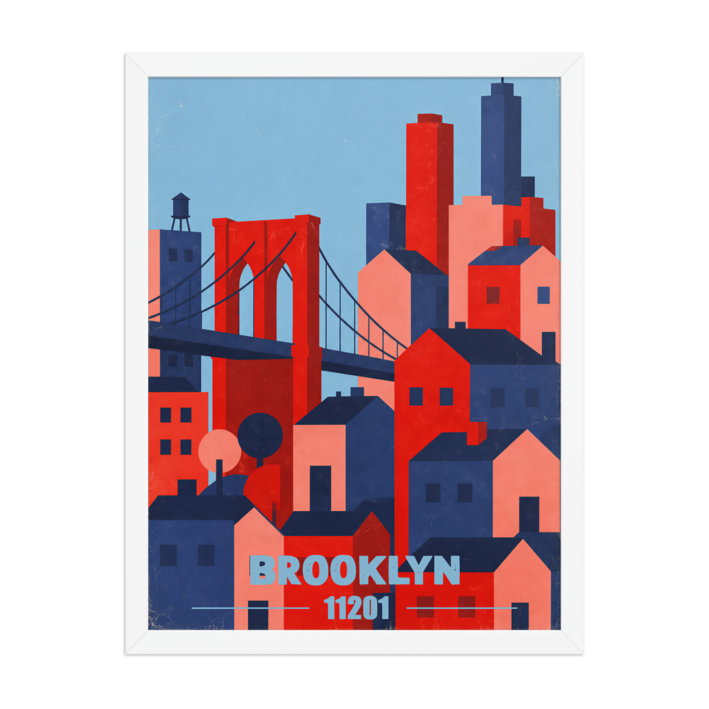 Framed Brooklyn Bridge retro travel poster, 11201 zip code wall art