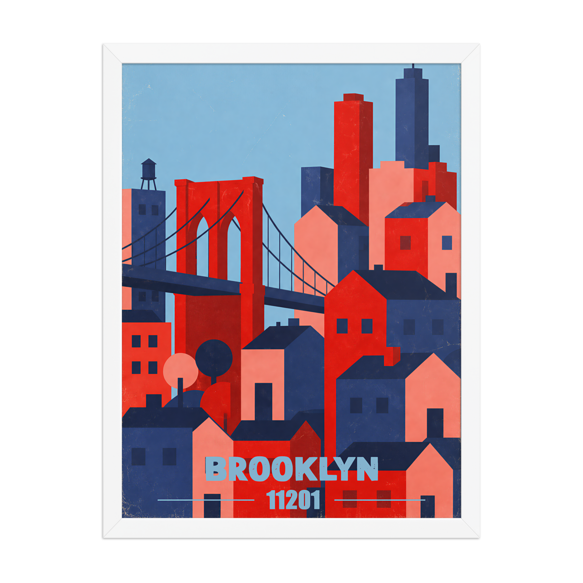 Framed Brooklyn Bridge retro travel poster, 11201 zip code wall art