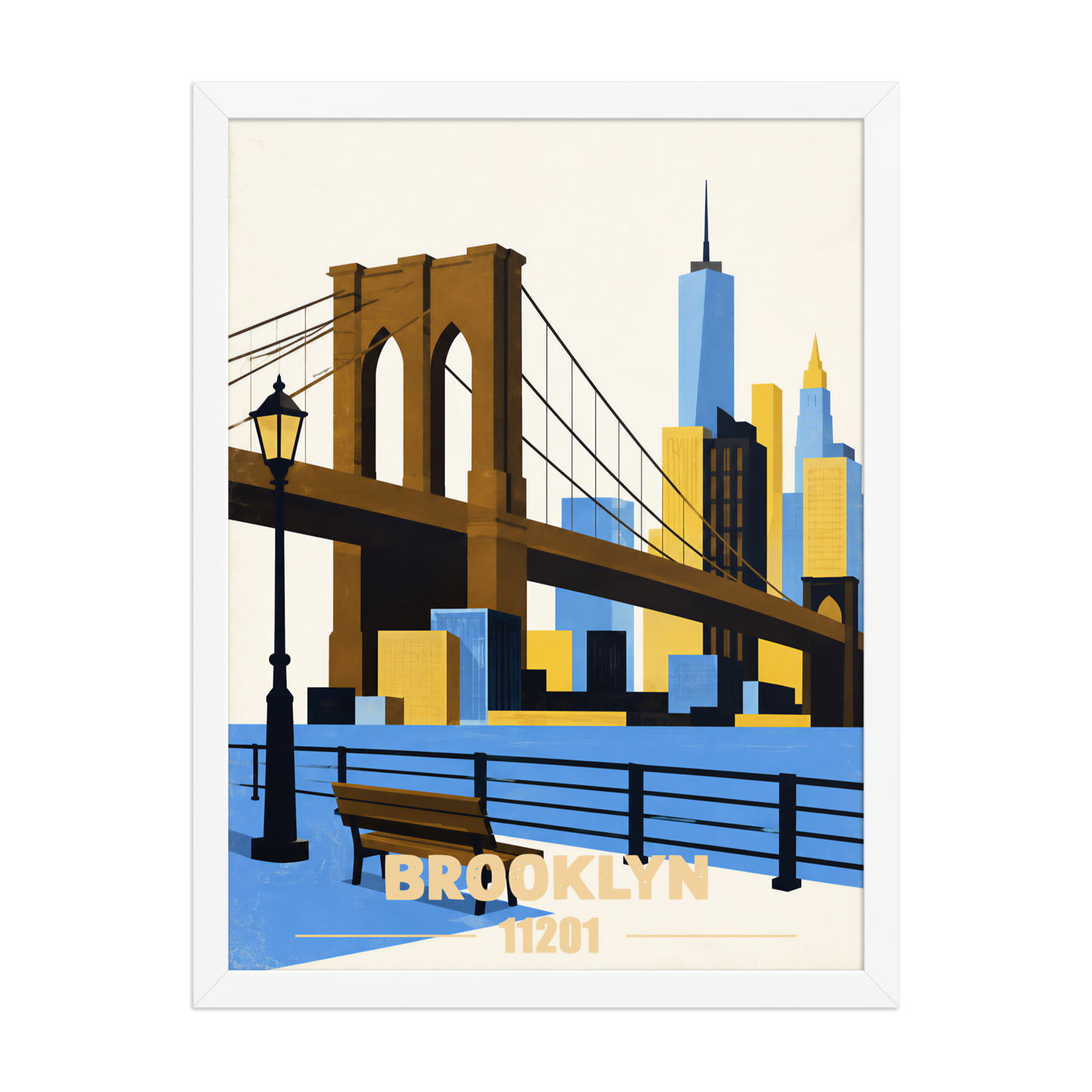Framed Brooklyn Heights Promenade retro travel poster, 11201 zip code wall art